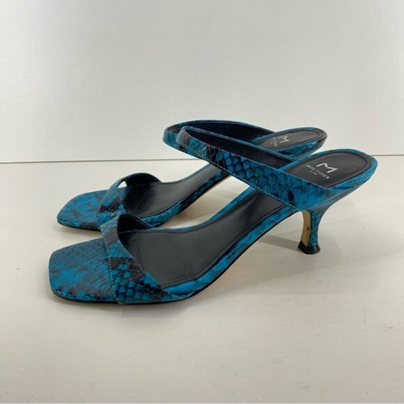 Marc Fisher LTD Womens Heeled Sandals 7M Blue Leather Snake Print Slip On - Picture 9 of 10